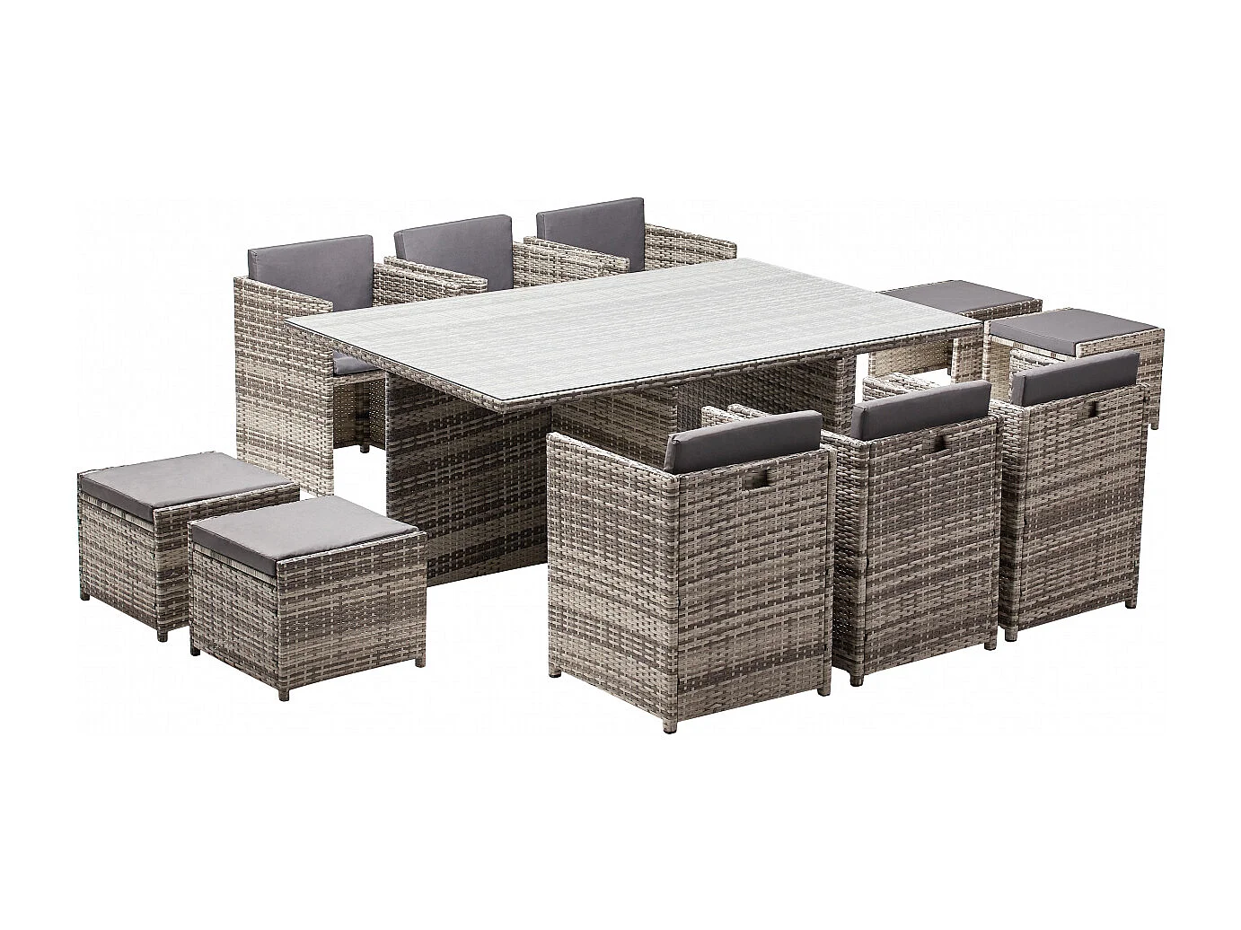 10-Sitzer Gartenmöbelset aus grauem Rattan MIAMI - Zeitgenössischer Stil