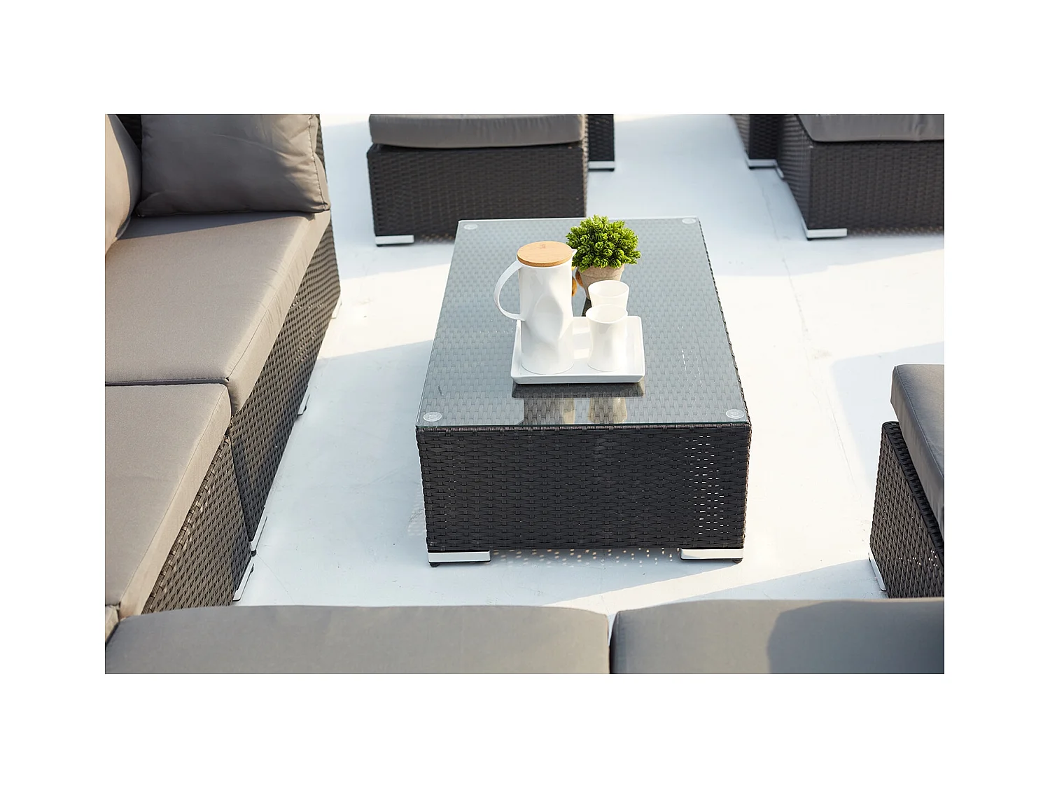 Loungeset voor 8 personen van zwart/grijs gevlochten kunsthars SALENTO