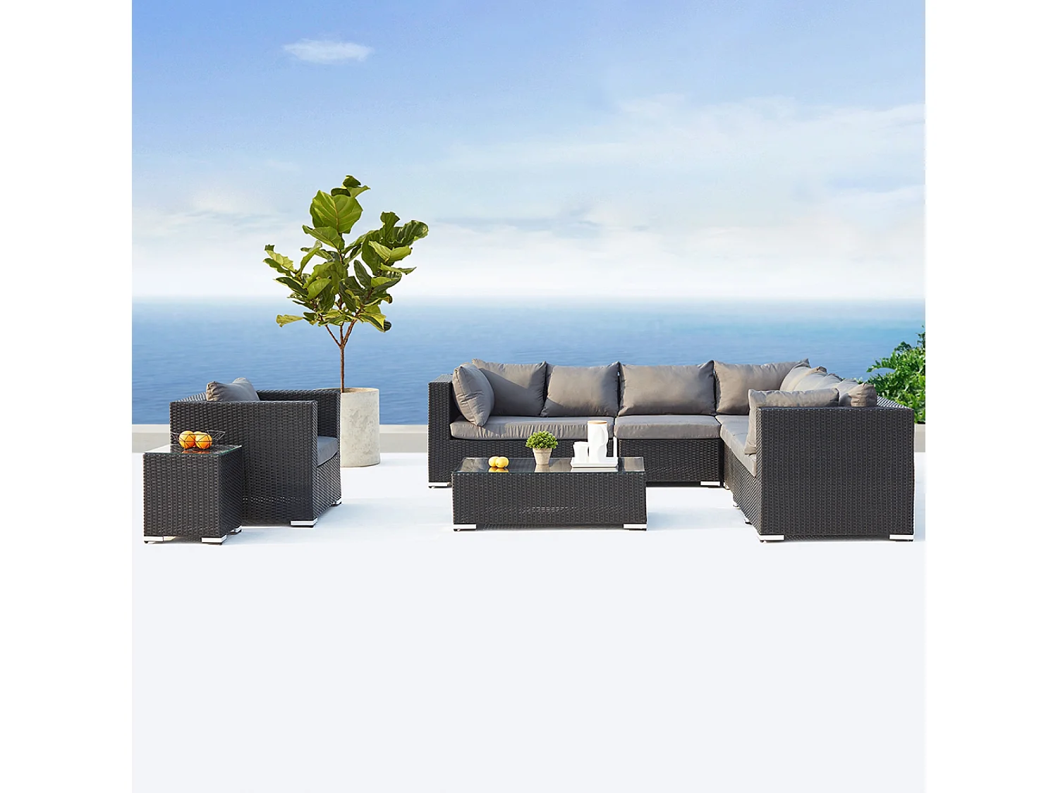 Loungeset voor 8 personen van zwart/grijs gevlochten kunsthars SALENTO