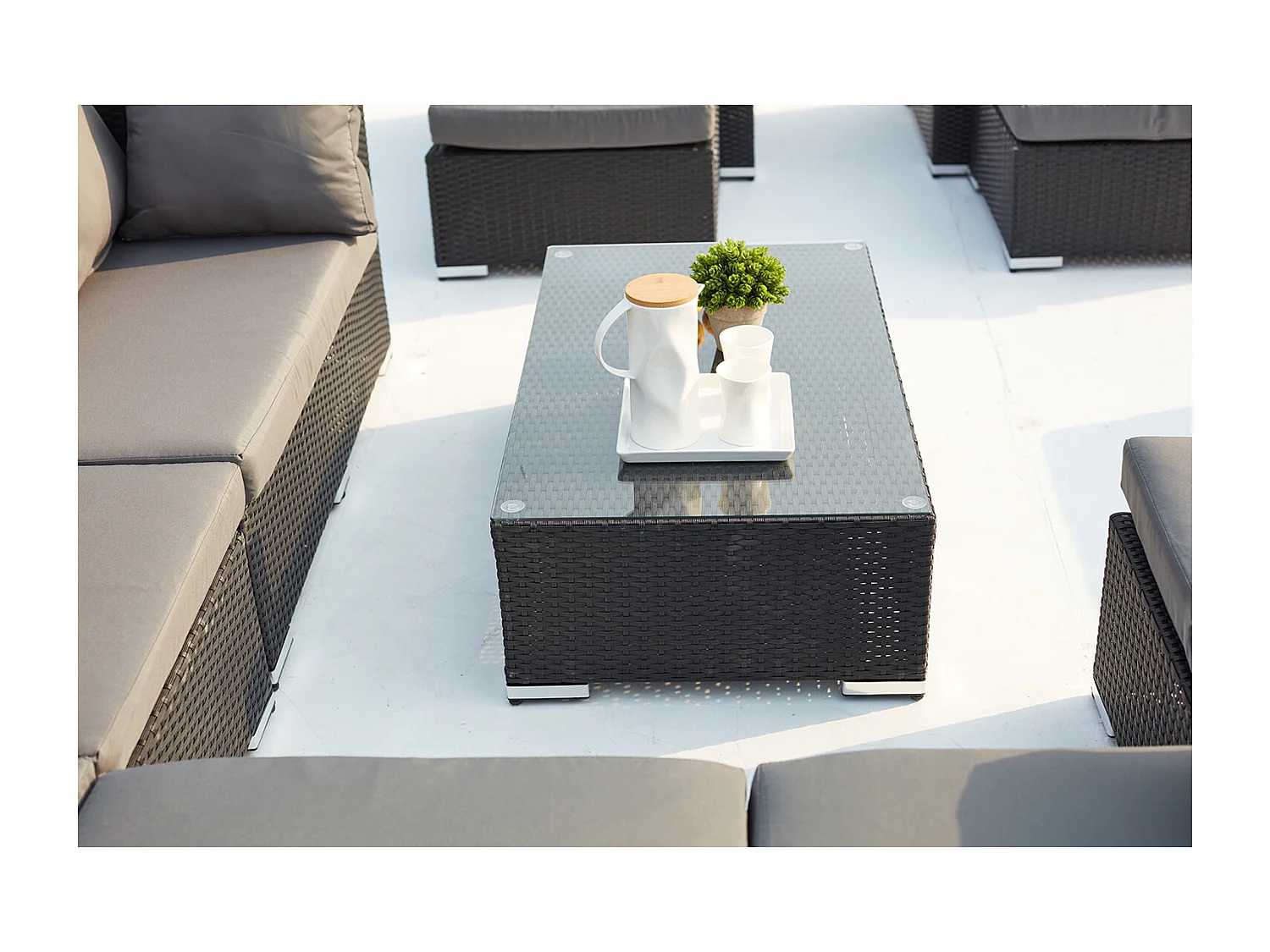 Loungeset voor 8 personen van zwart/grijs gevlochten kunsthars SALENTO