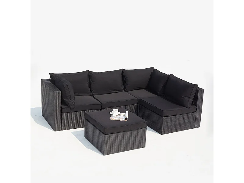 Salotto da giardino componibili 5 posti in resina intrecciata nero MILANO
