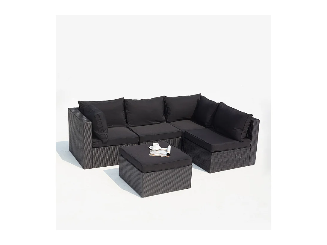 Salon de jardin modulable 5 places en résine tressée noir MILANO
