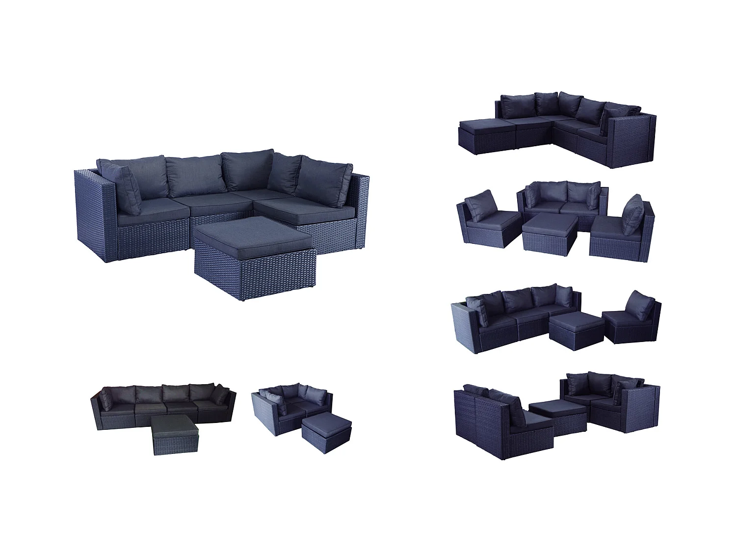 Salon de jardin modulable 5 places en résine tressée noir MILANO