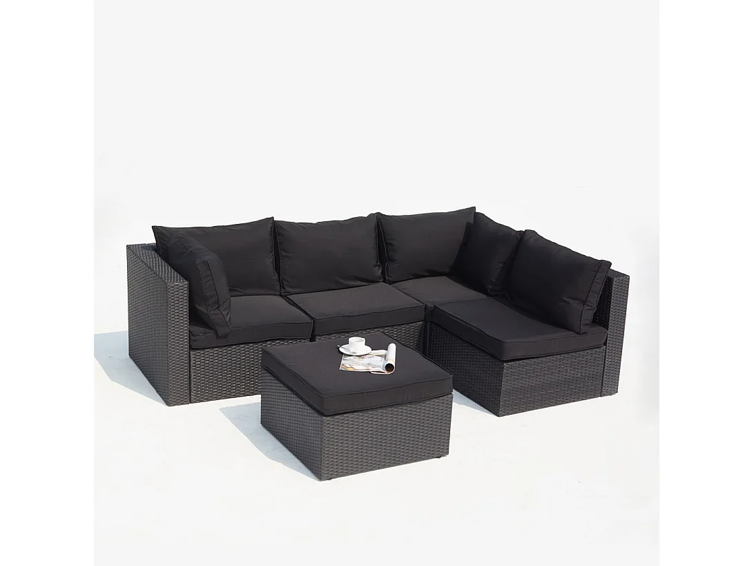 Salon de jardin modulable 5 places en résine tressée noir MILANO