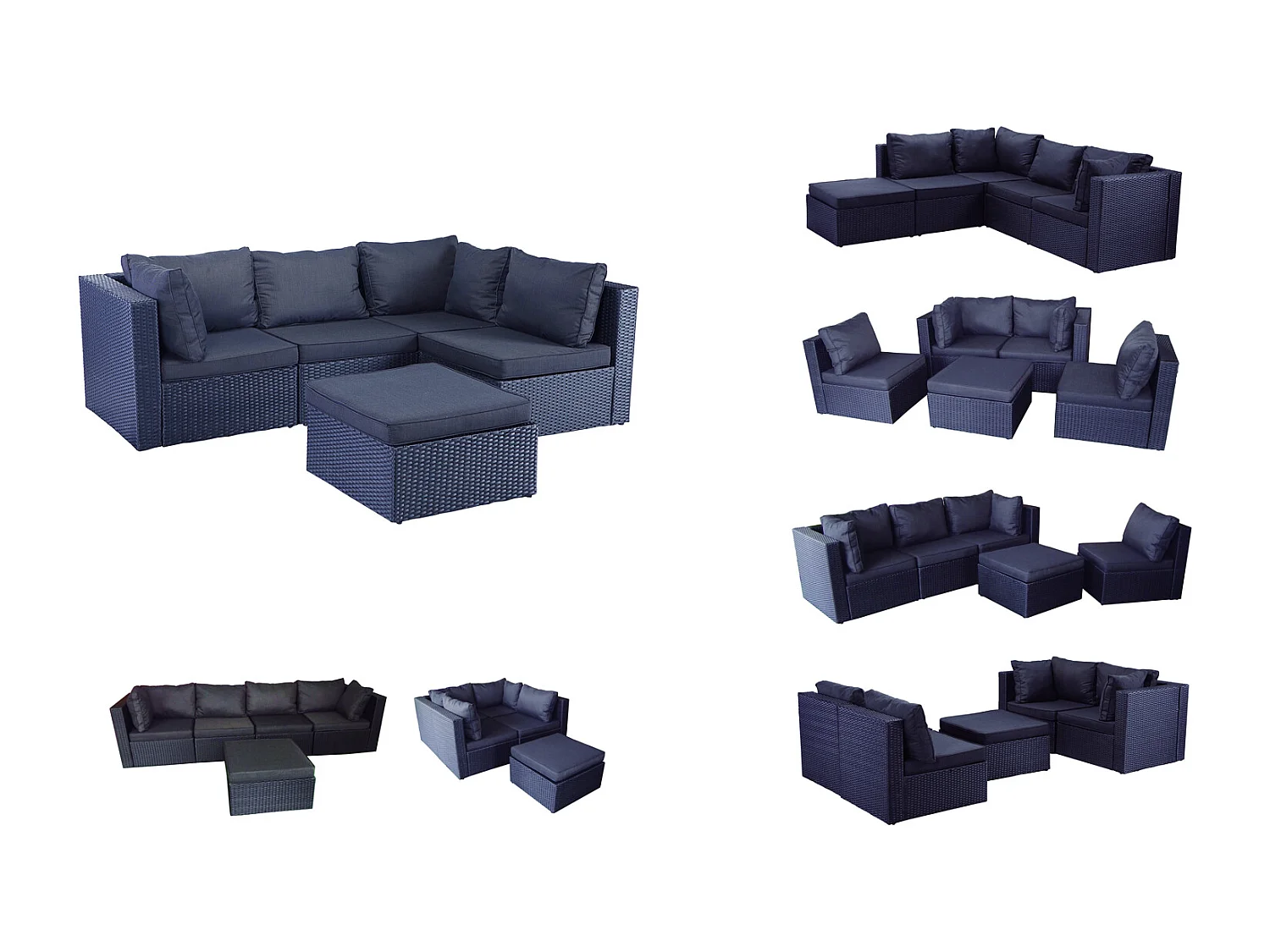 Salon de jardin modulable 5 places en résine tressée noir MILANO