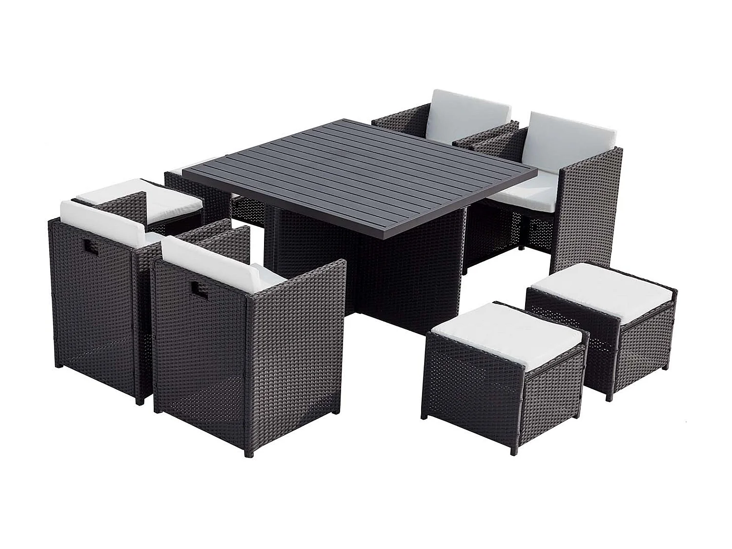 Table et chaise 8 places encastrables alu résine noir-blanc SUNSET
