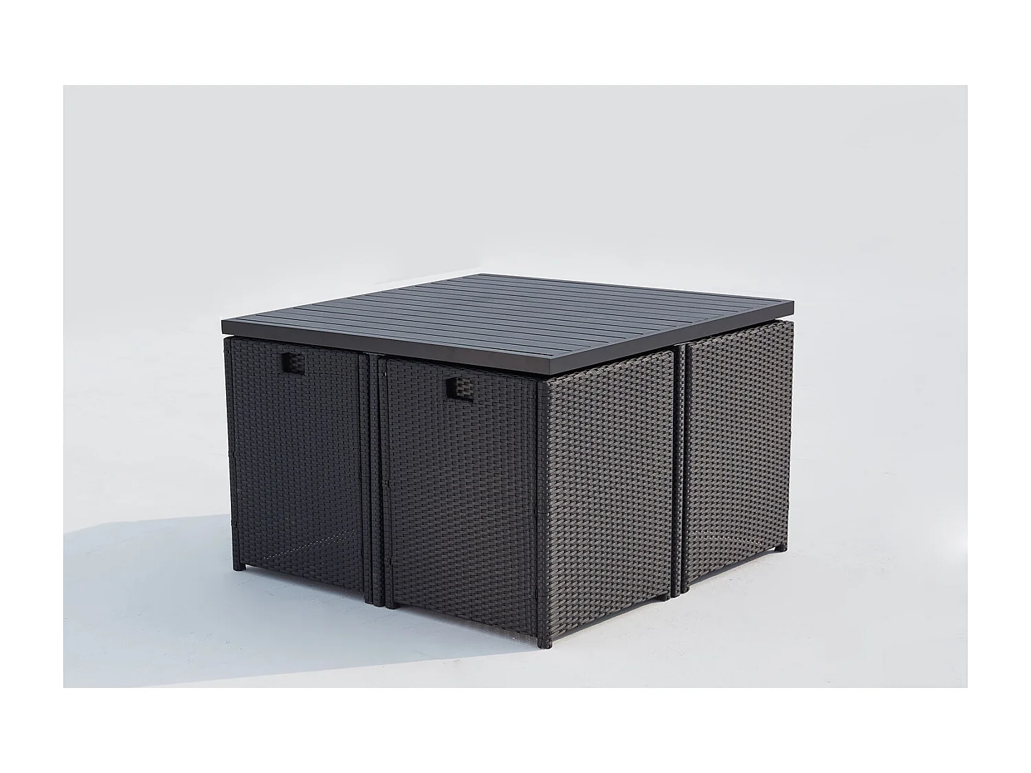 Table et chaise 8 places encastrables alu résine noir-blanc SUNSET