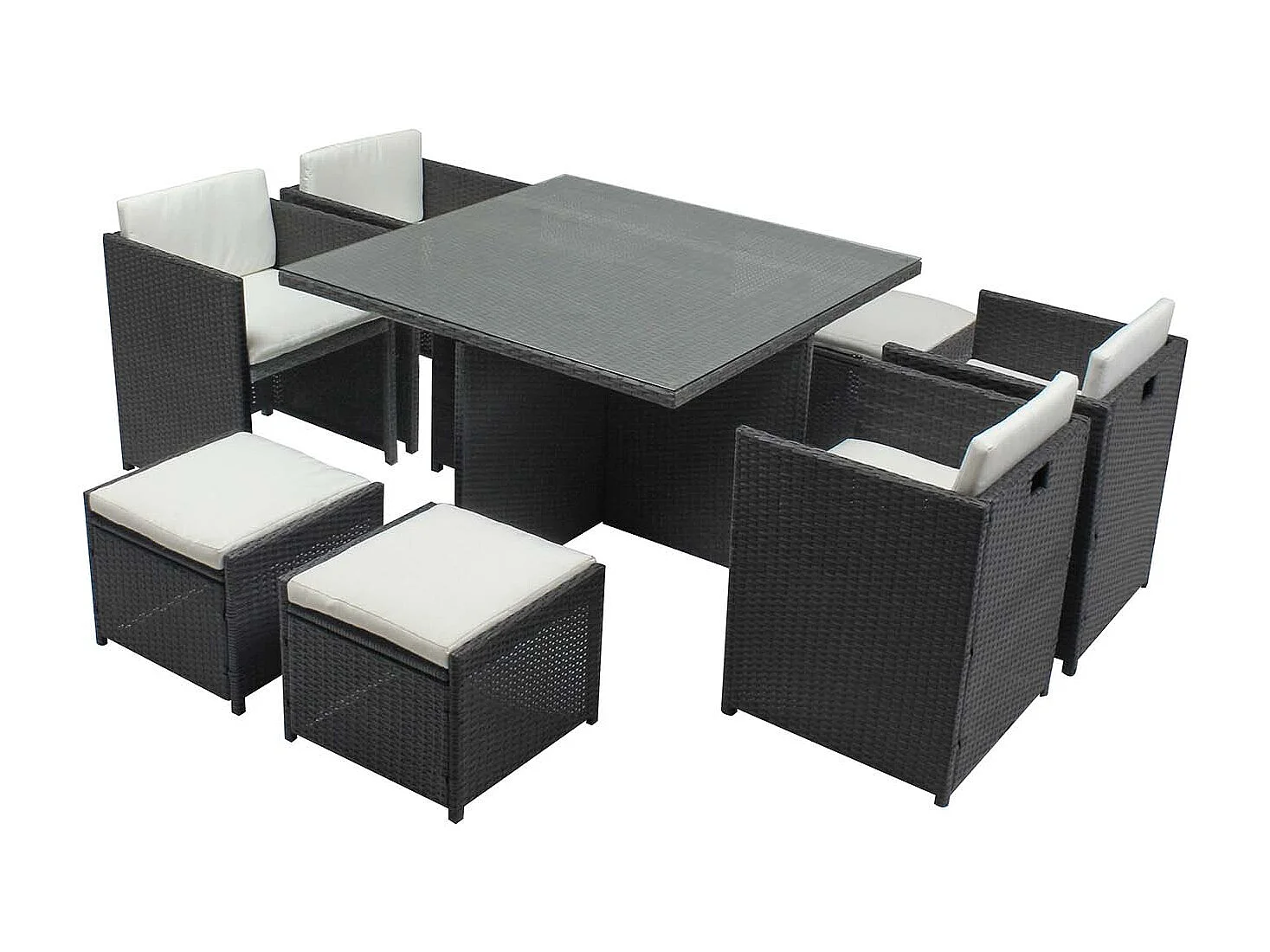 Tuinset 8 Plaatsen van Grijs/Wit Vlechtwerk - Verwijderbare Glazen Tafel - Stabiele en Comfortabele Stoelen