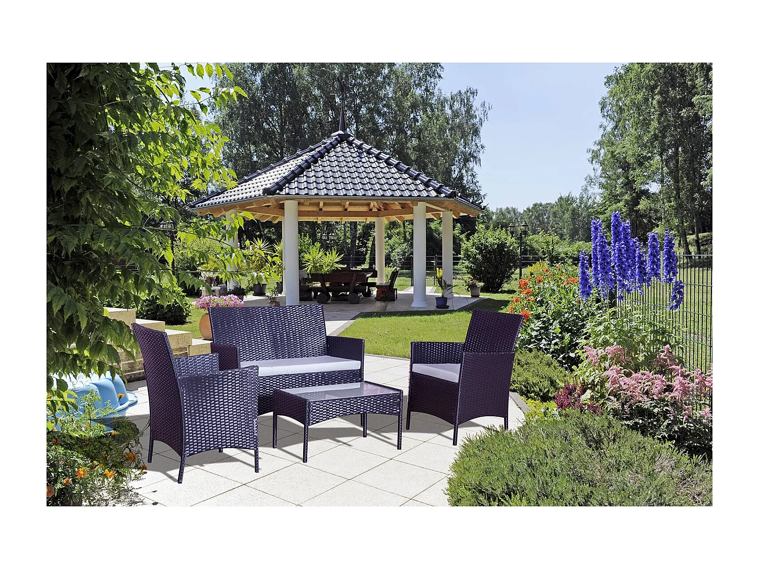 Salotto da giardino 4 posti in resina intrecciata nero/grigio MYKONOS