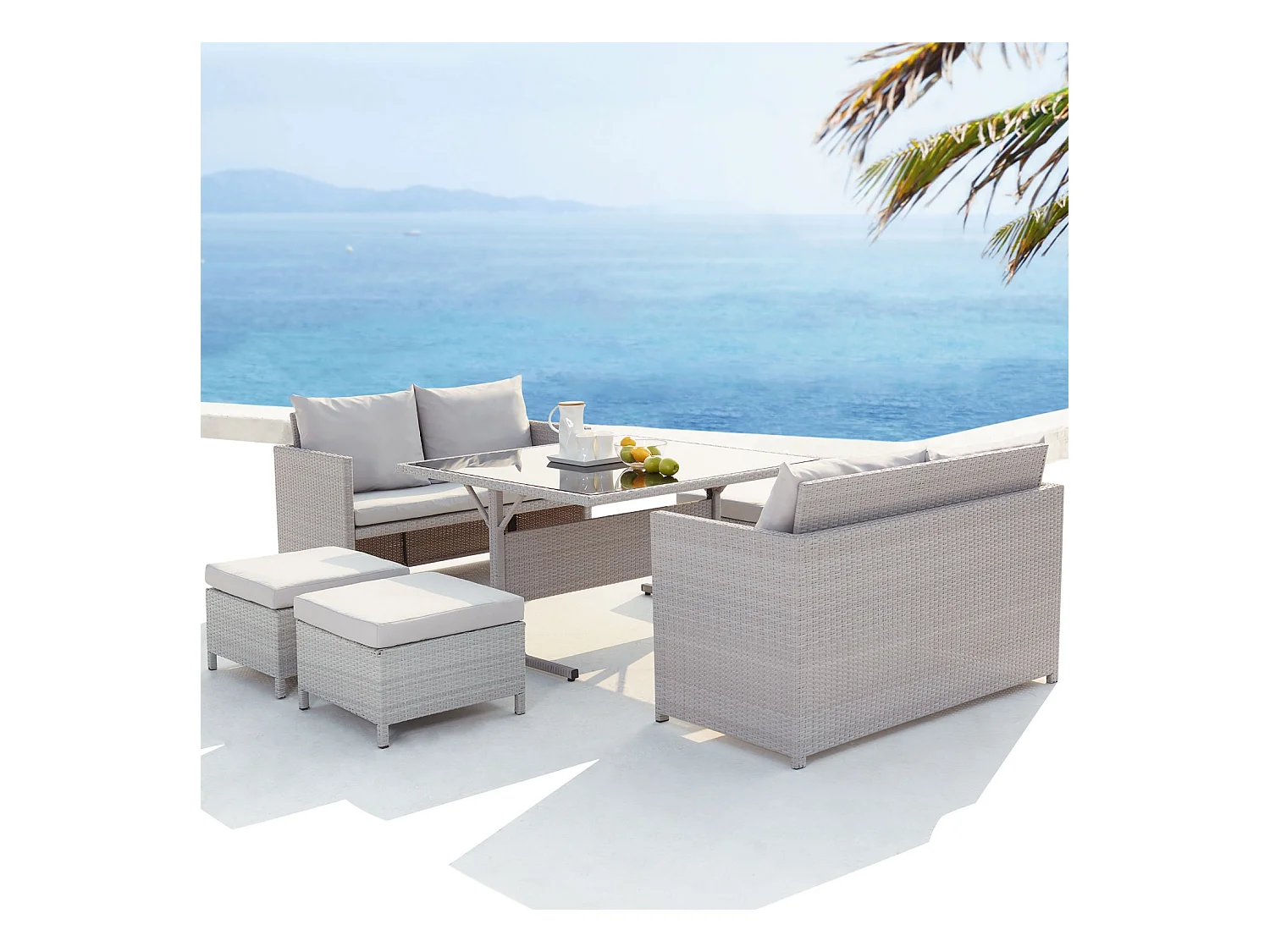 Salon de jardin encastrable 8 places en résine gris NOUMÉA