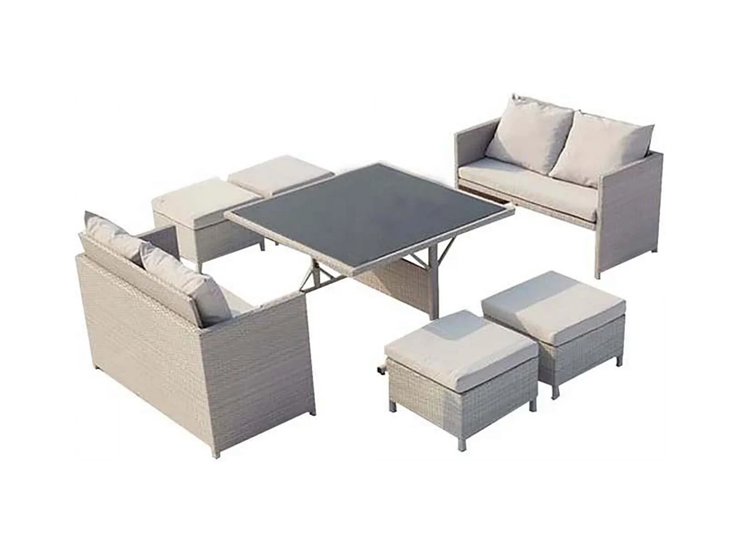 Salon de jardin encastrable 8 places en résine gris NOUMÉA