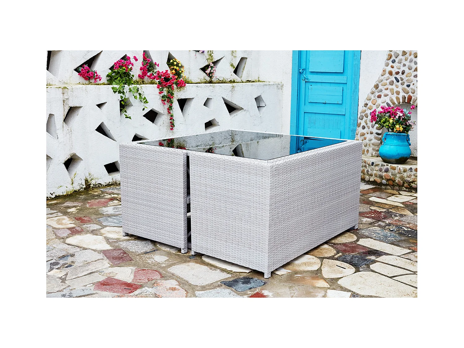 Salon de jardin encastrable 8 places en résine gris NOUMÉA