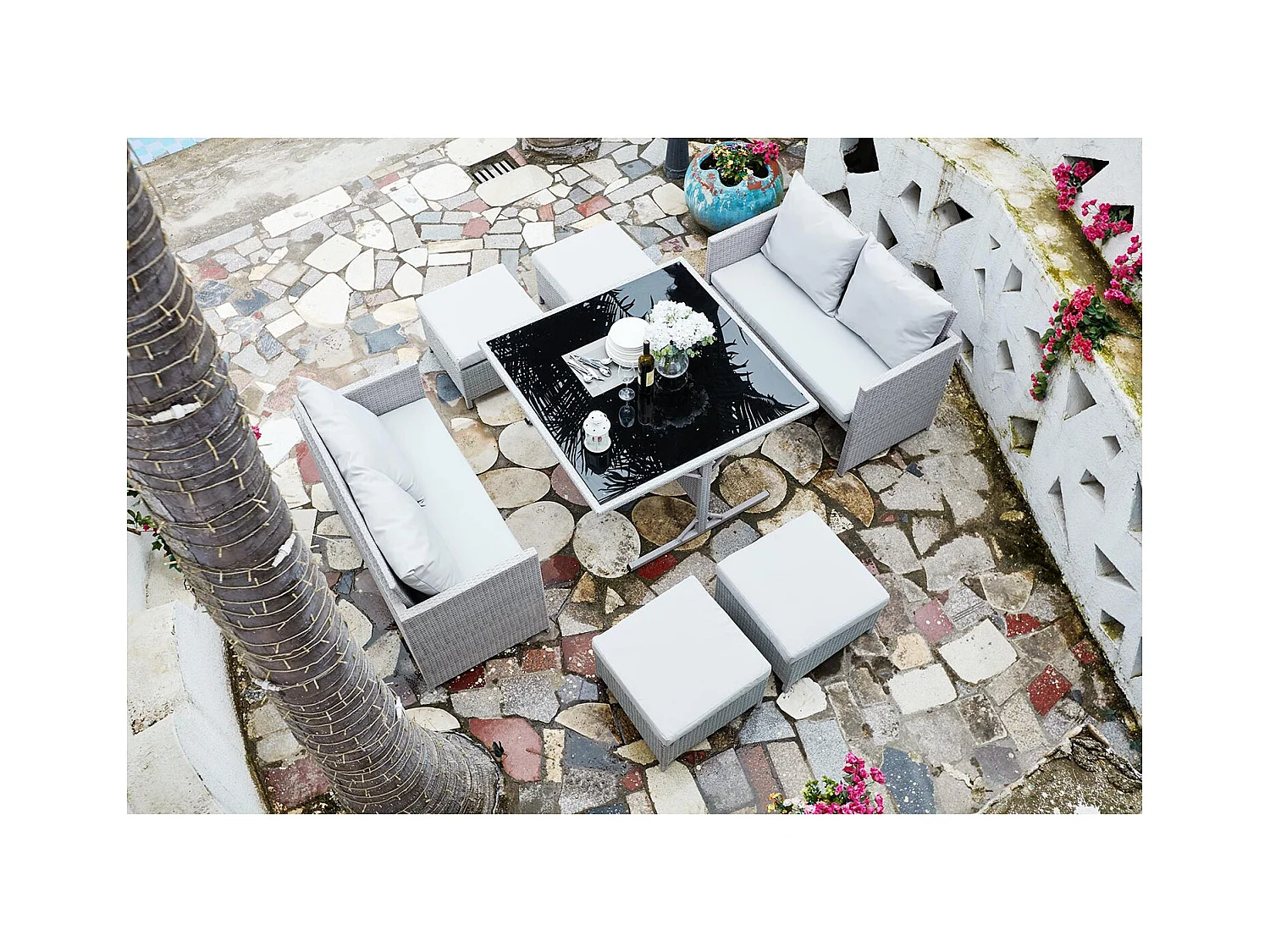 Salon de jardin encastrable 8 places en résine gris NOUMÉA