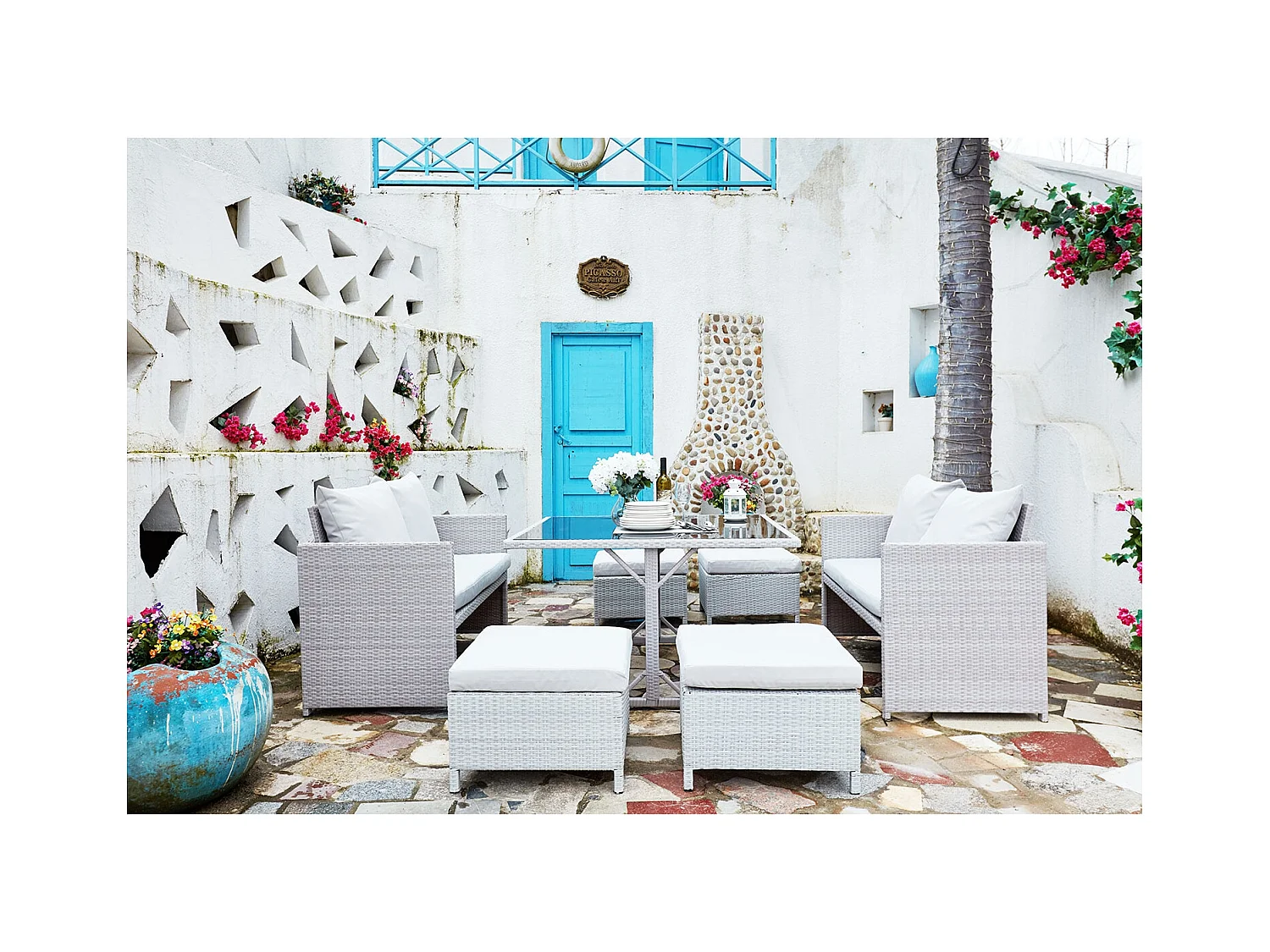 Salon de jardin encastrable 8 places en résine gris NOUMÉA