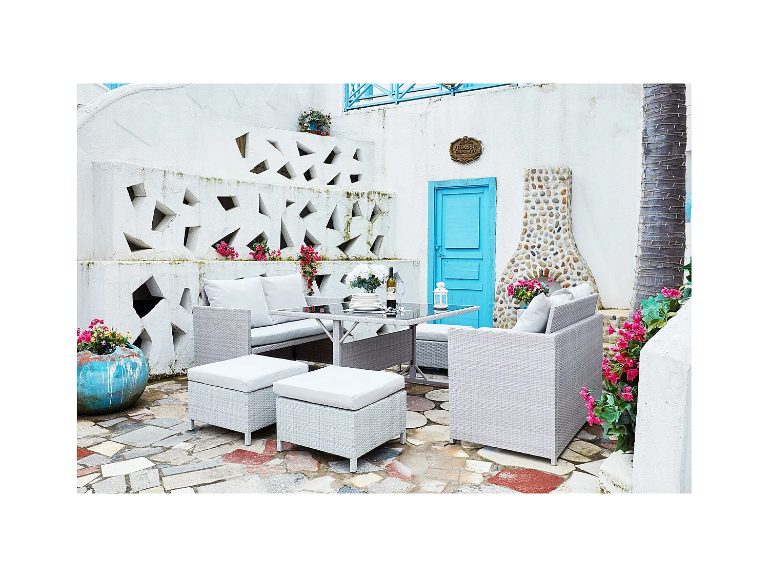 Salon de jardin encastrable 8 places en résine gris NOUMÉA