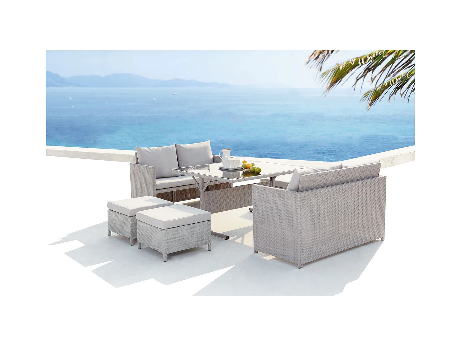 Salon de jardin encastrable 8 places en résine gris NOUMÉA
