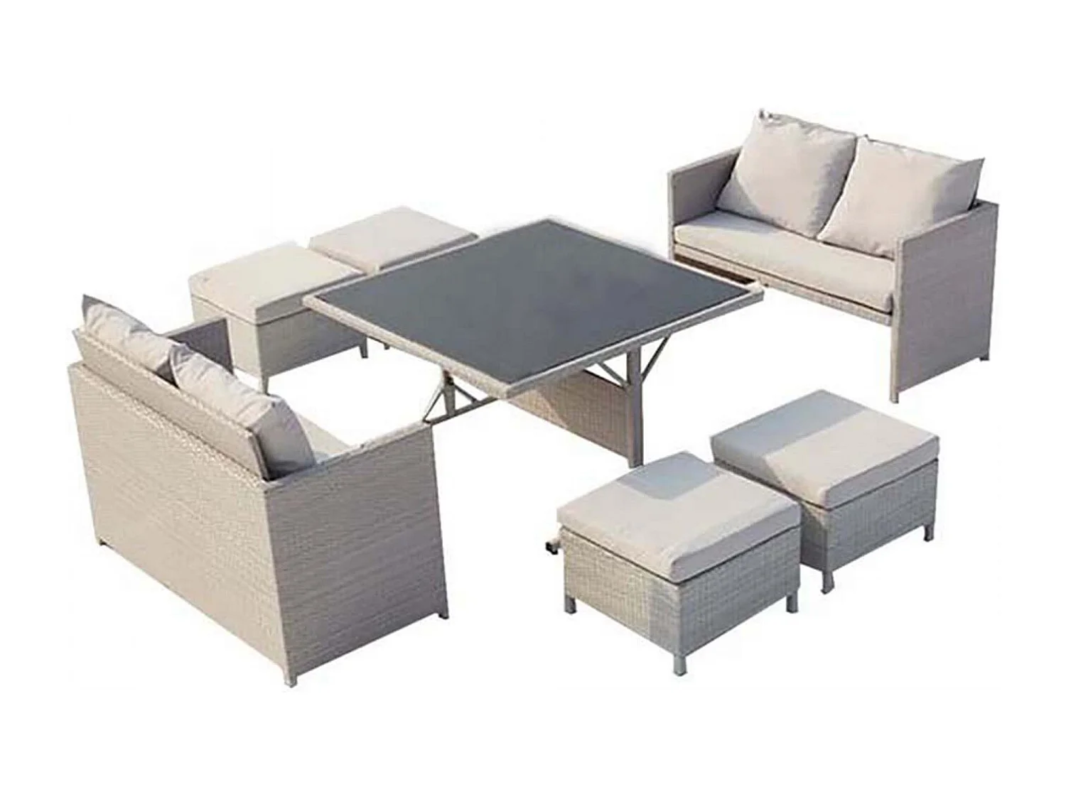 Salon de jardin encastrable 8 places en résine gris NOUMÉA