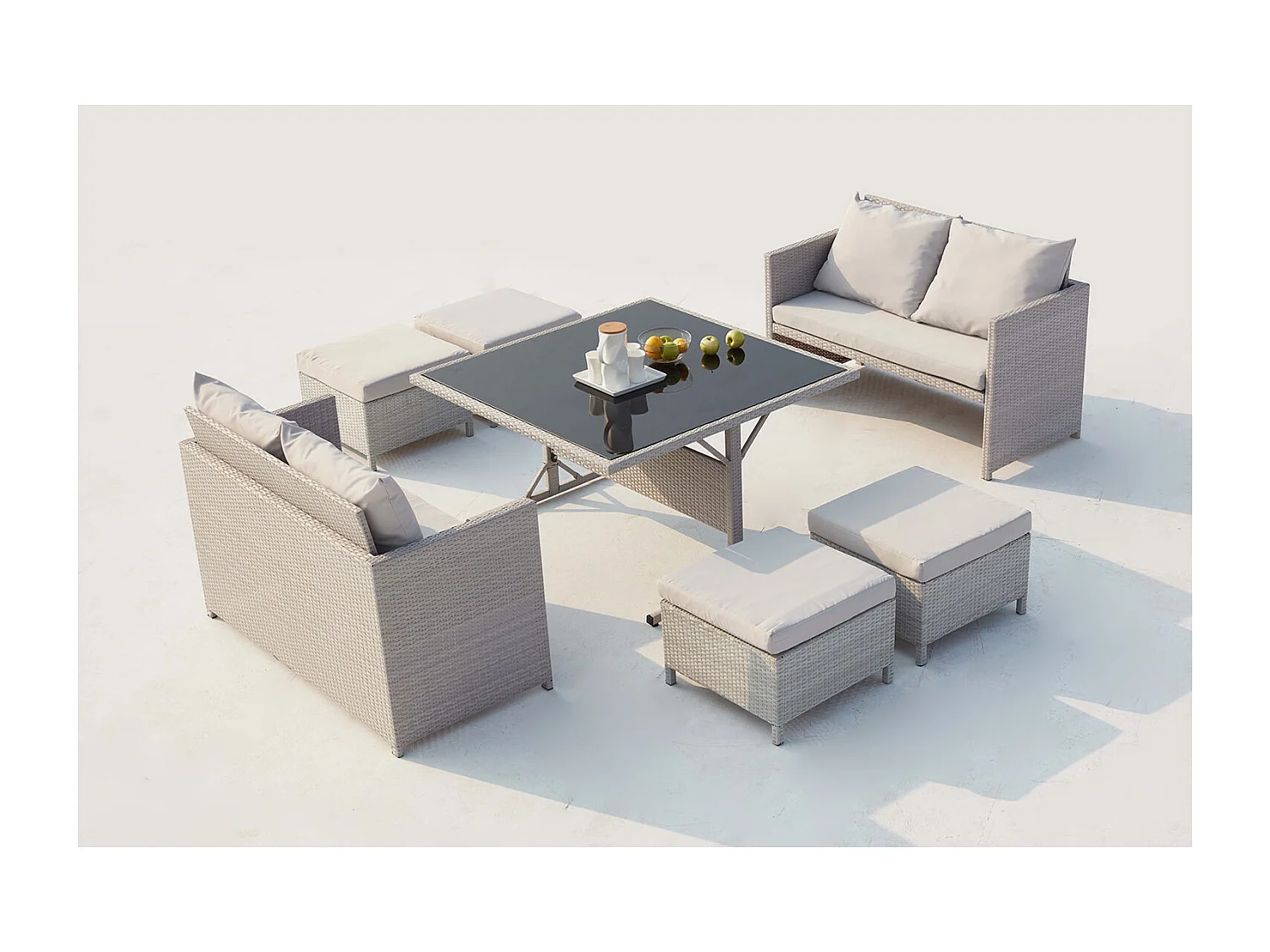 Salon de jardin encastrable 8 places en résine gris NOUMÉA