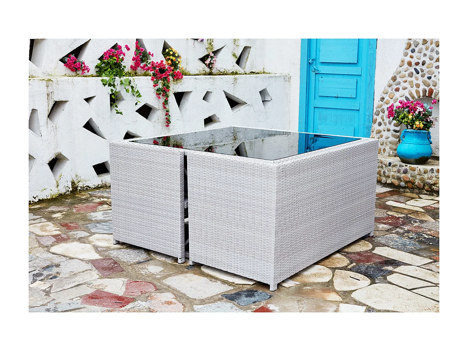 Salon de jardin encastrable 8 places en résine gris NOUMÉA