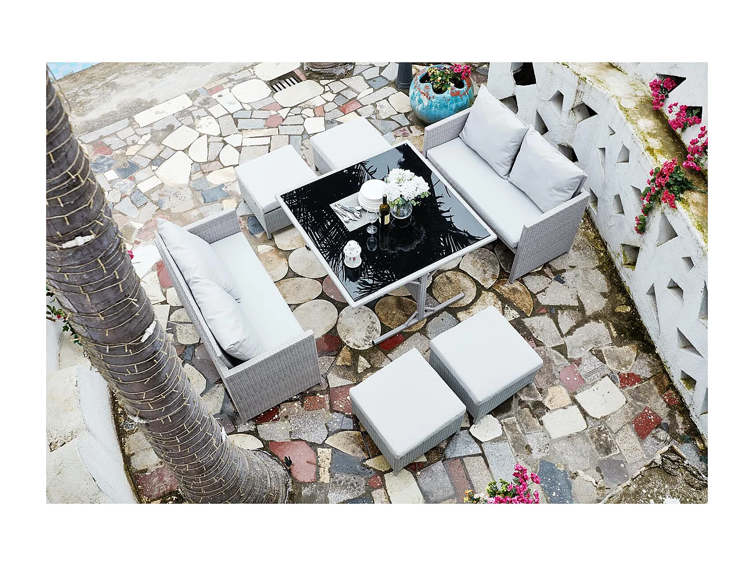 Salon de jardin encastrable 8 places en résine gris NOUMÉA