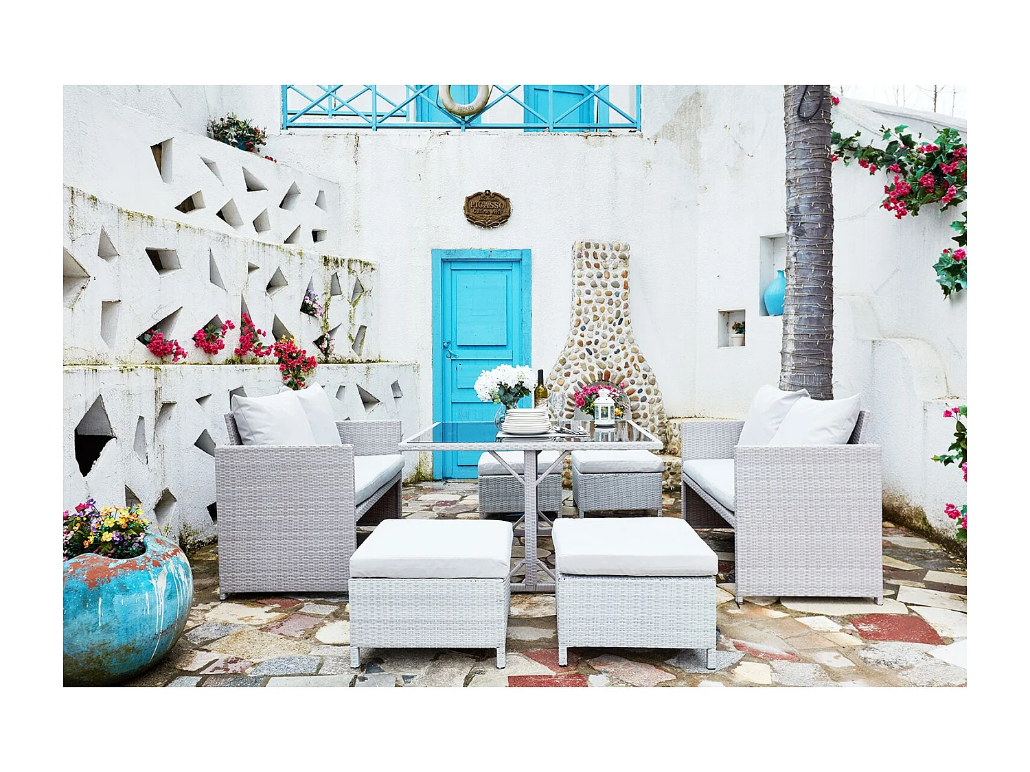 Salon de jardin encastrable 8 places en résine gris NOUMÉA