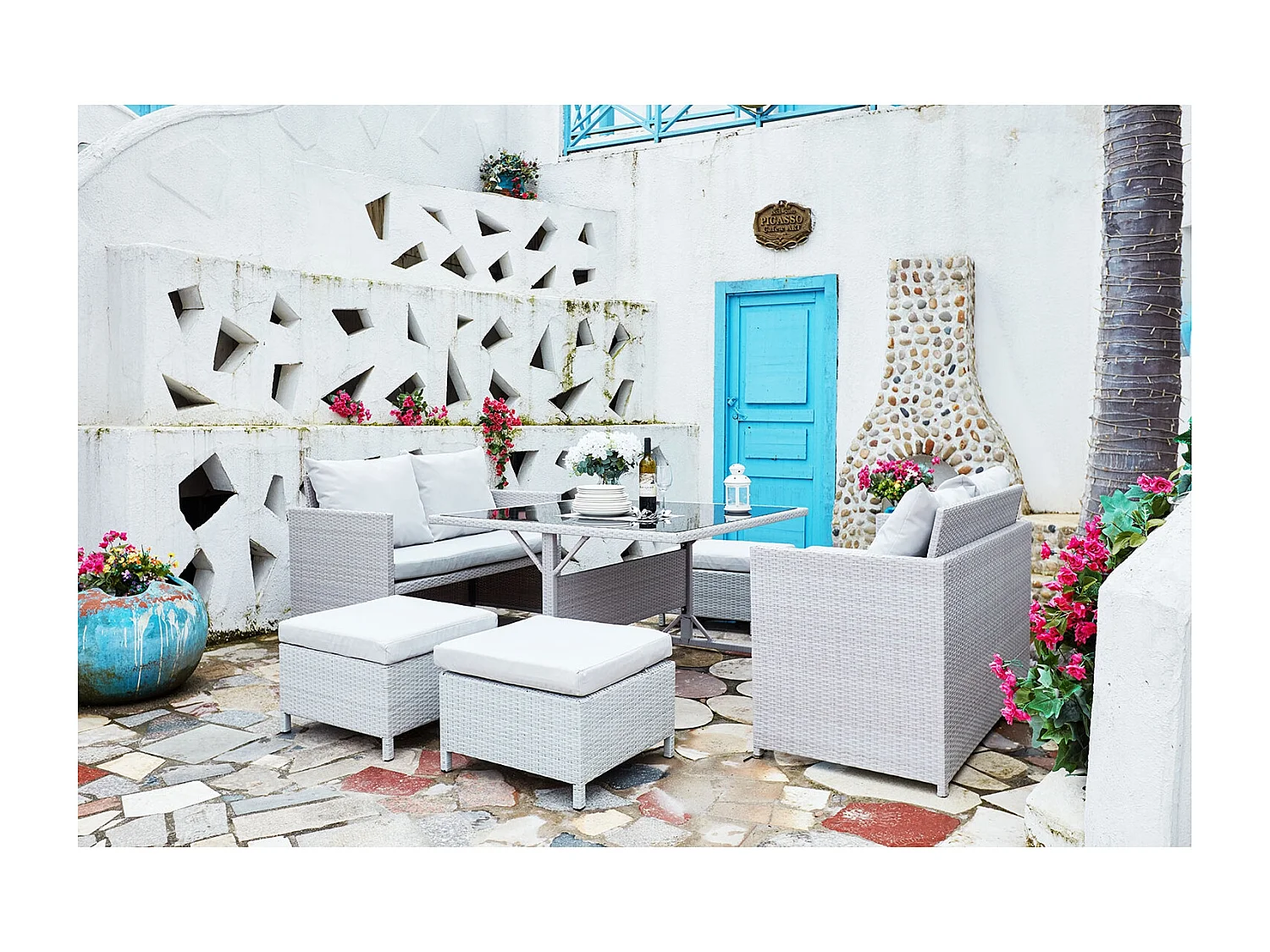 Salon de jardin encastrable 8 places en résine gris NOUMÉA