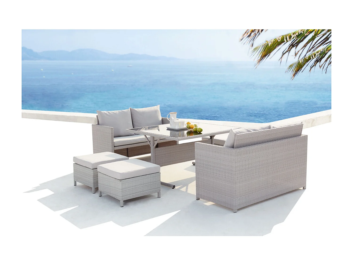 Salon de jardin encastrable 8 places en résine gris NOUMÉA