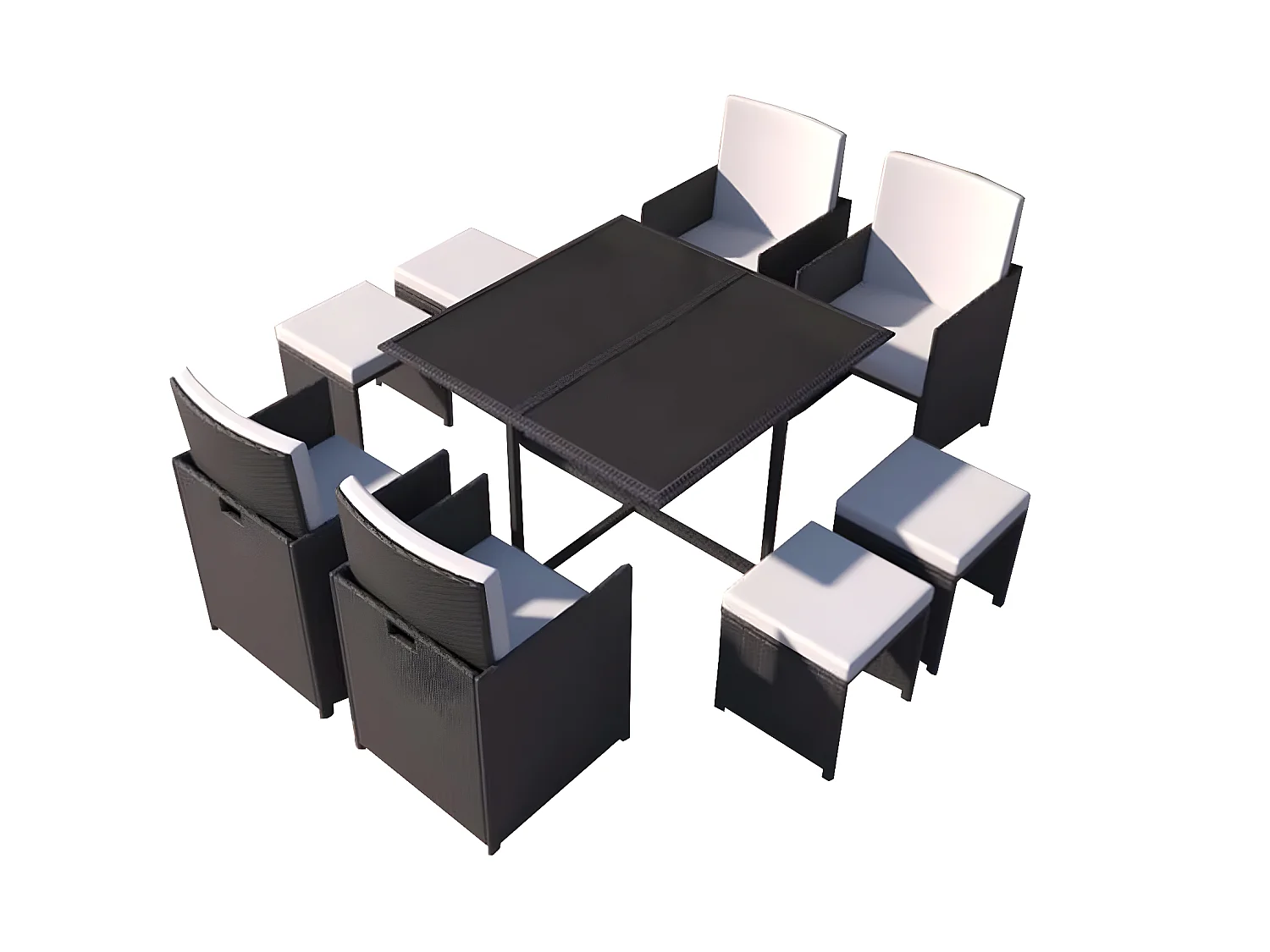 Table et chaises 8 places en résine tressée noir et blanc FLORIDA