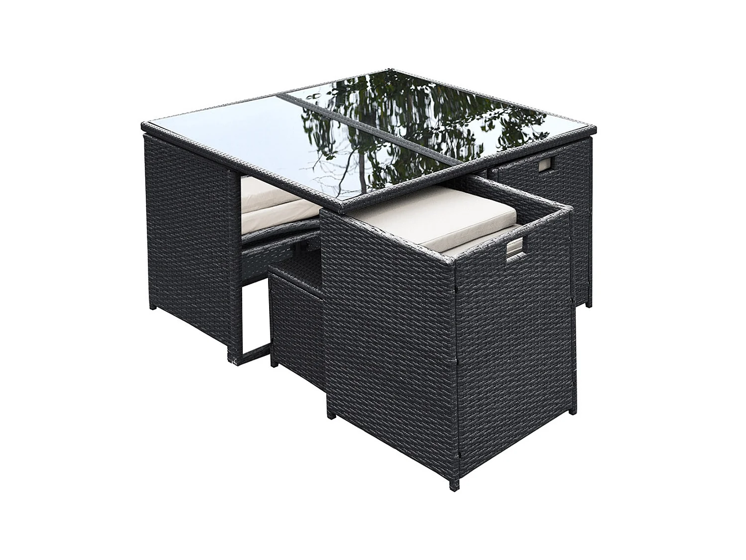 Table et chaises 8 places en résine tressée noir et blanc FLORIDA