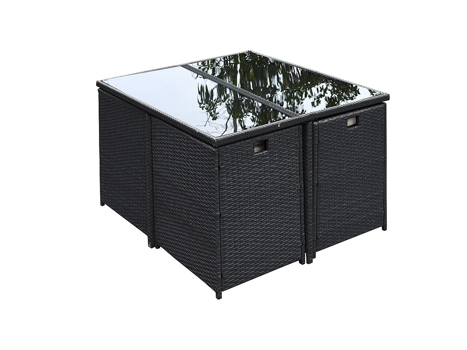 Table et chaises 8 places en résine tressée noir et blanc FLORIDA