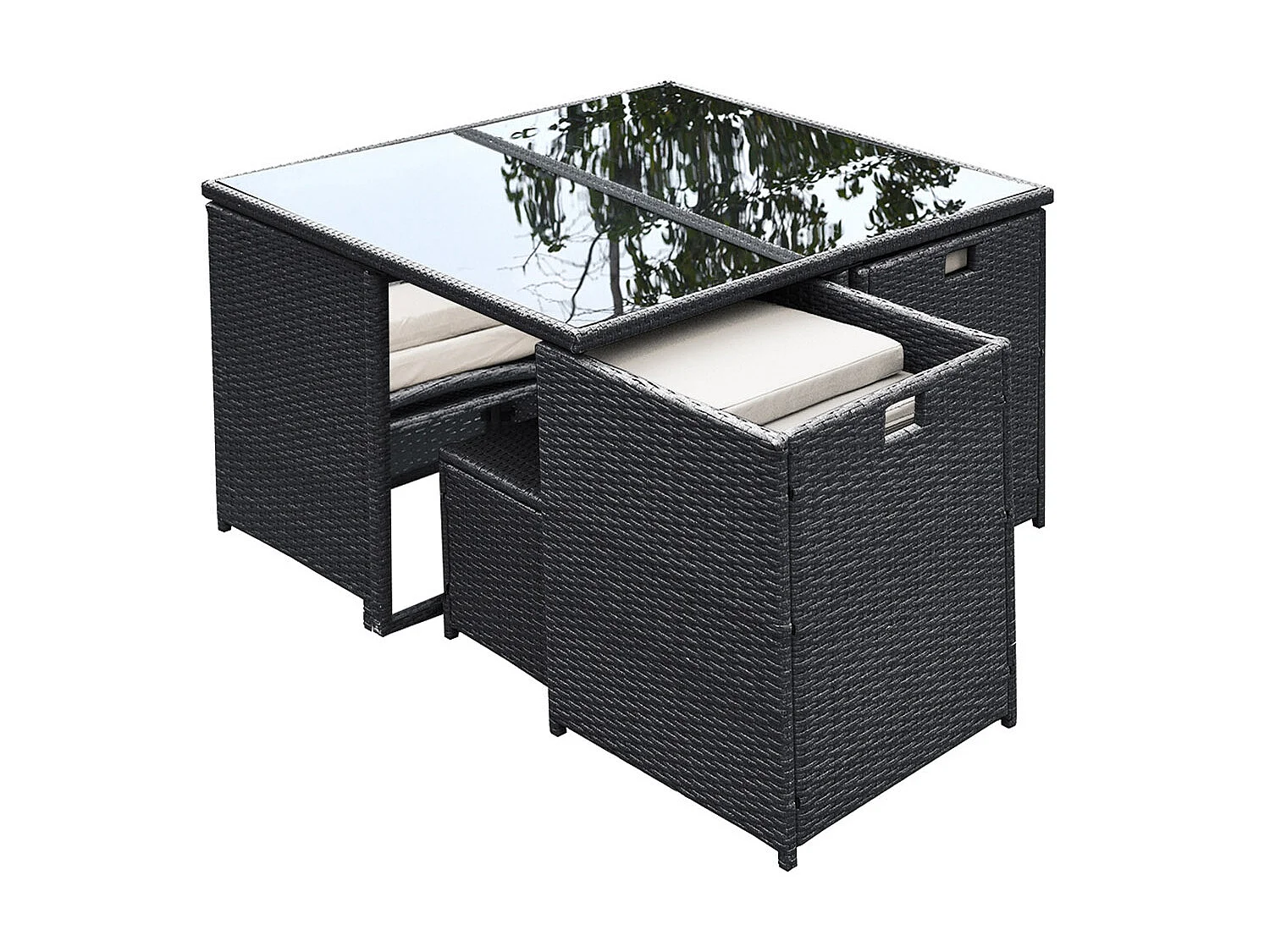 Table et chaises 8 places en résine tressée noir et blanc FLORIDA