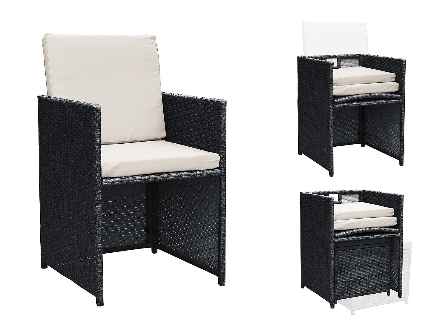 Table et chaises 8 places en résine tressée noir et blanc FLORIDA