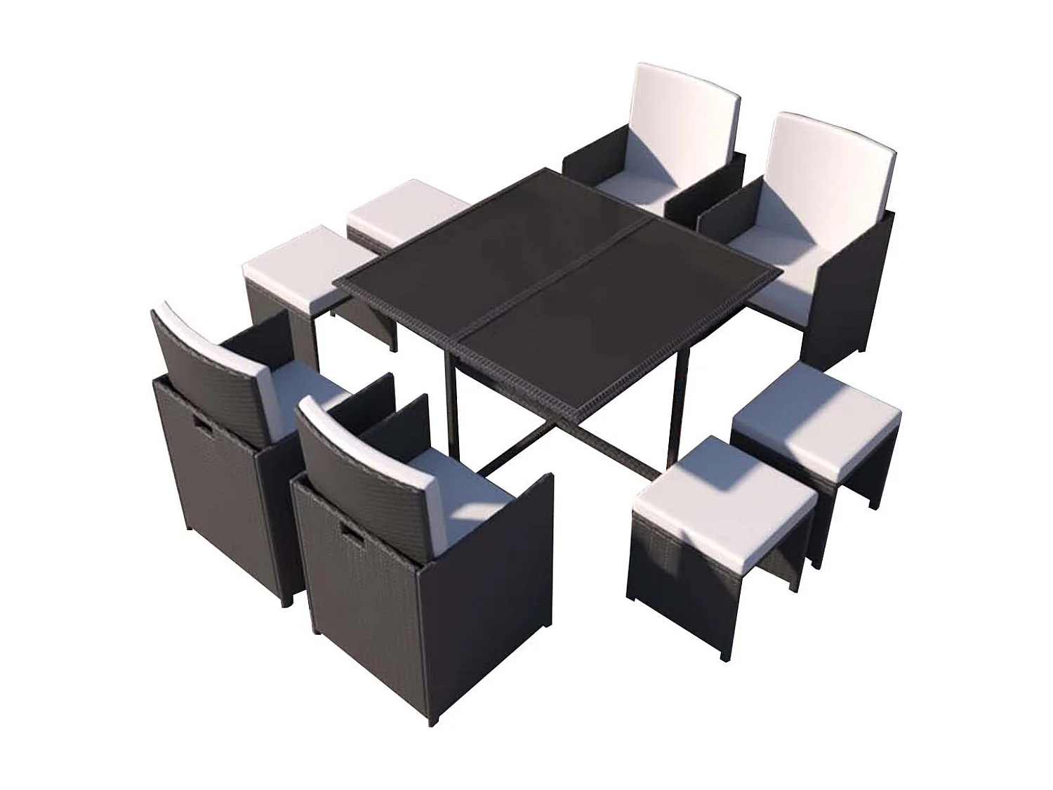 Loungeset 8 personen van zwart/wit gevlochten kunststof FLORIDA - Modern, in elkaar te schuiven, elegant