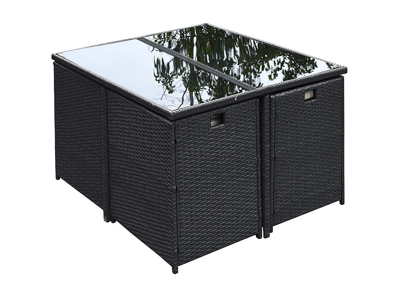 Loungeset 8 personen van zwart/wit gevlochten kunststof FLORIDA - Modern, in elkaar te schuiven, elegant