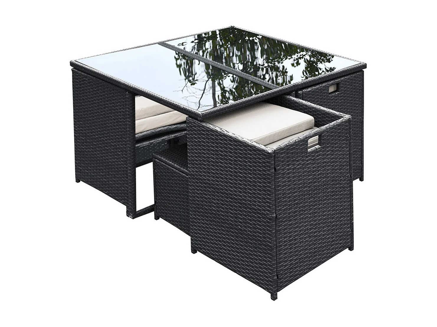 Loungeset 8 personen van zwart/wit gevlochten kunststof FLORIDA - Modern, in elkaar te schuiven, elegant