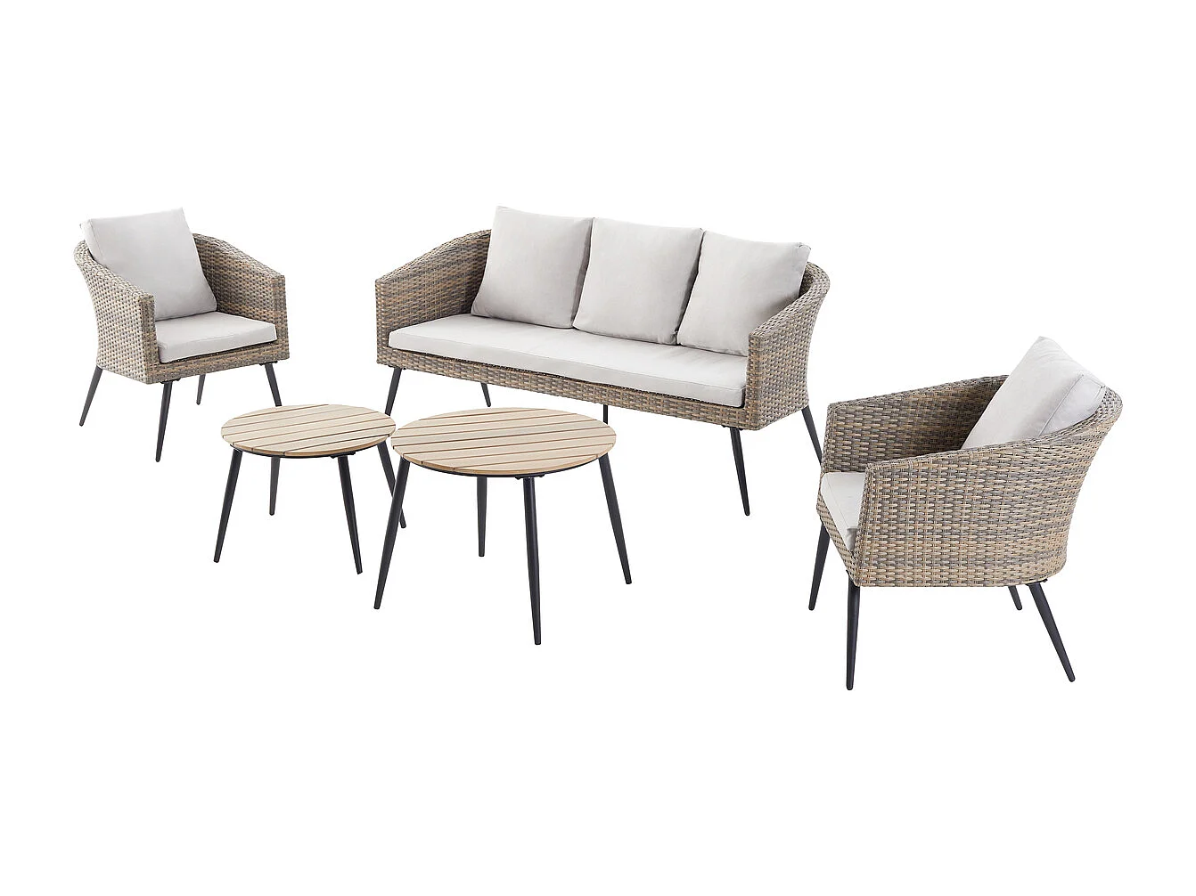 Loungeset Tibouta 5 plaatsen van gevlochten hars met schuine poten