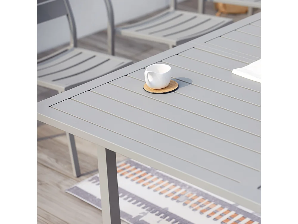 Table de jardin extensible 6-8 personnes avec 6 chaises en aluminium MEZZANE