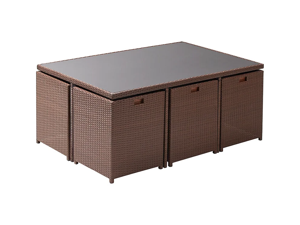 Salotto da giardino a incasso 10 posti resina intrecciata castagna/bianco MONACO