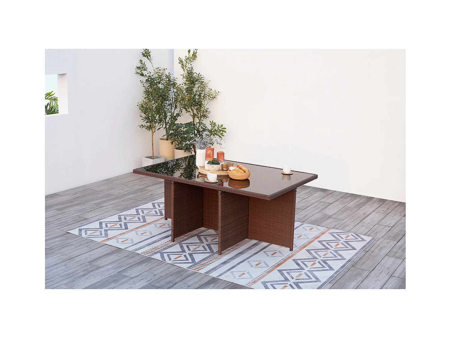 Salotto da giardino a incasso 10 posti resina intrecciata castagna/bianco MONACO