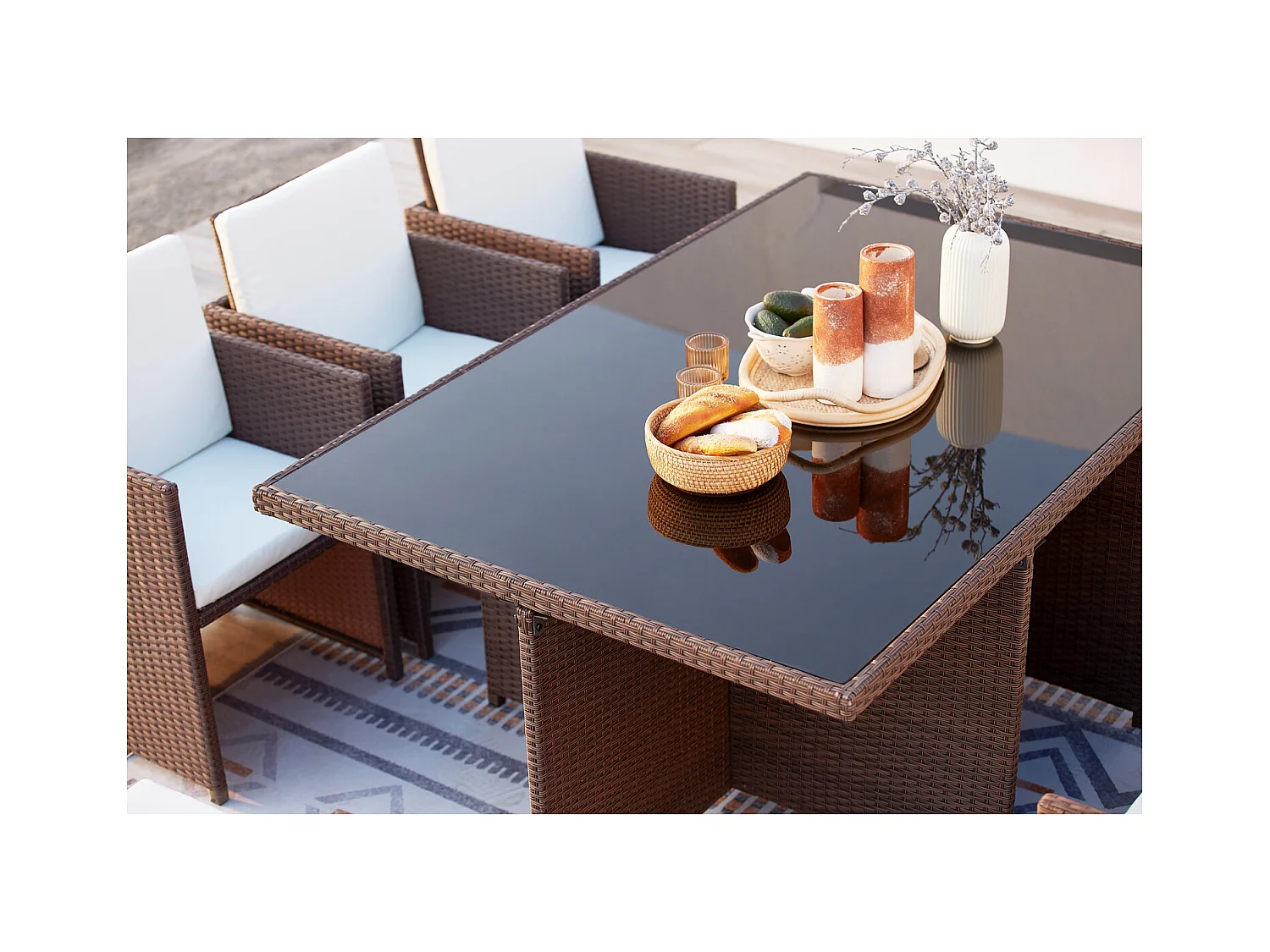 Salotto da giardino a incasso 10 posti resina intrecciata castagna/bianco MONACO