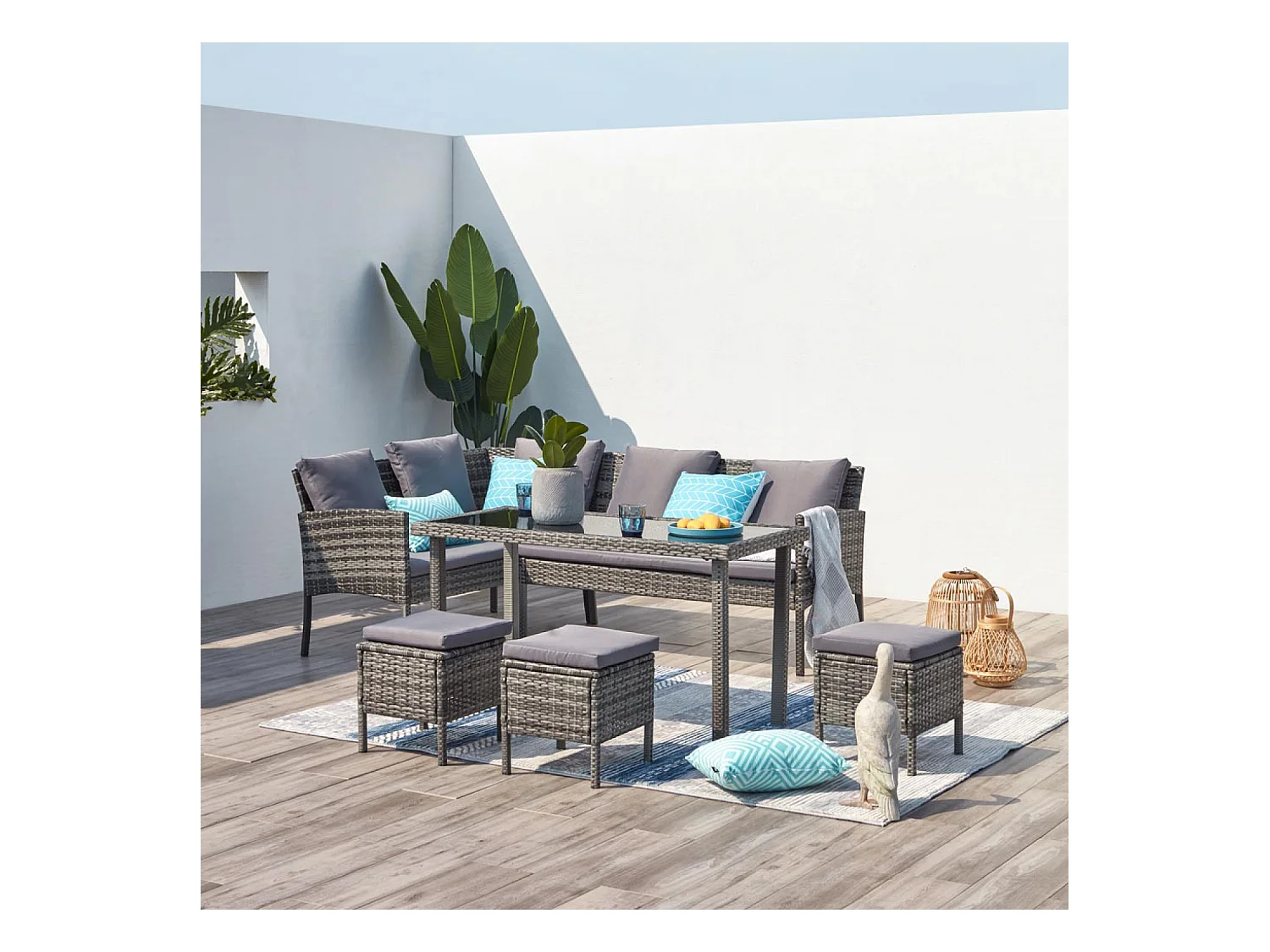 Salotto da giardino 8 posti in resina nero/grigio CORDOBA