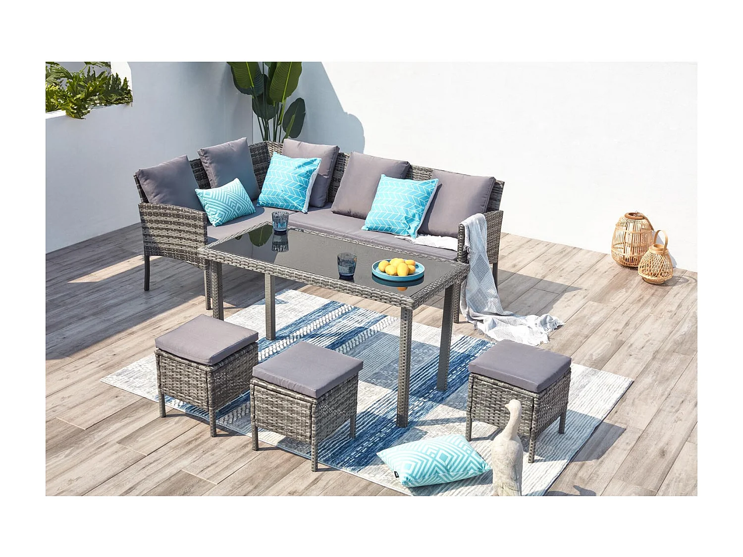 Salotto da giardino 8 posti in resina nero/grigio CORDOBA