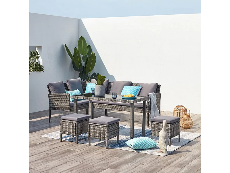 Conjunto de jardín 8 plazas de resina negra y gris CORDOBA