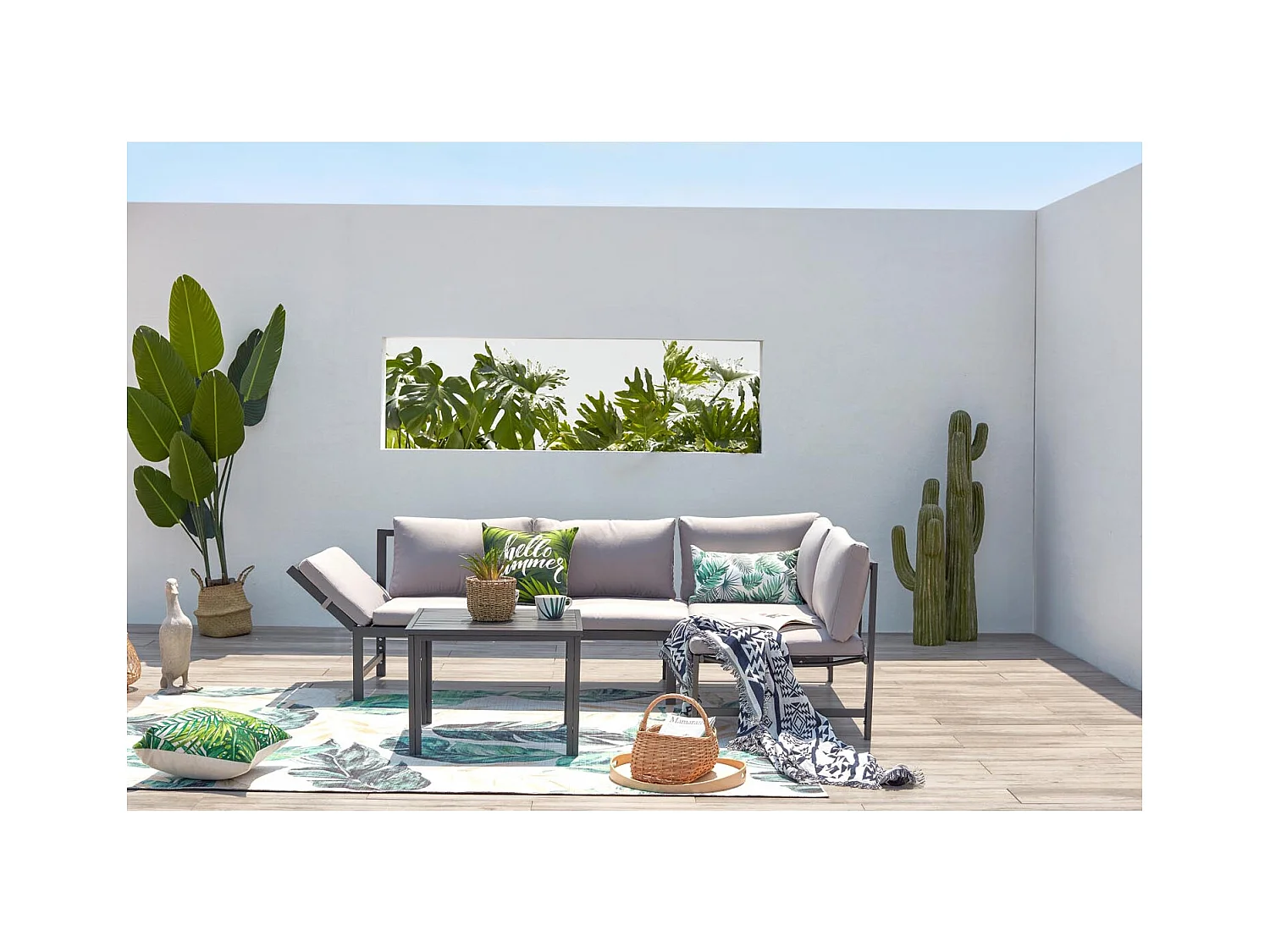 Conjunto de jardín bajo 4 plazas gris claro KATEA