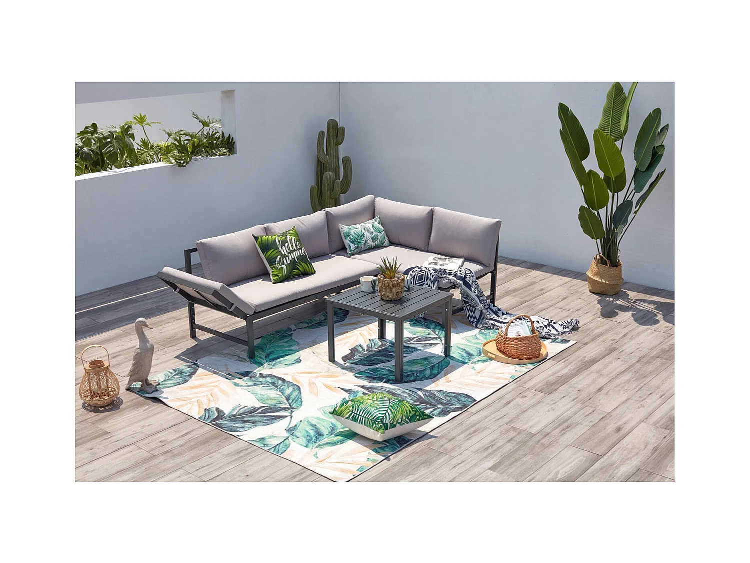 Conjunto de jardín bajo 4 plazas gris claro KATEA