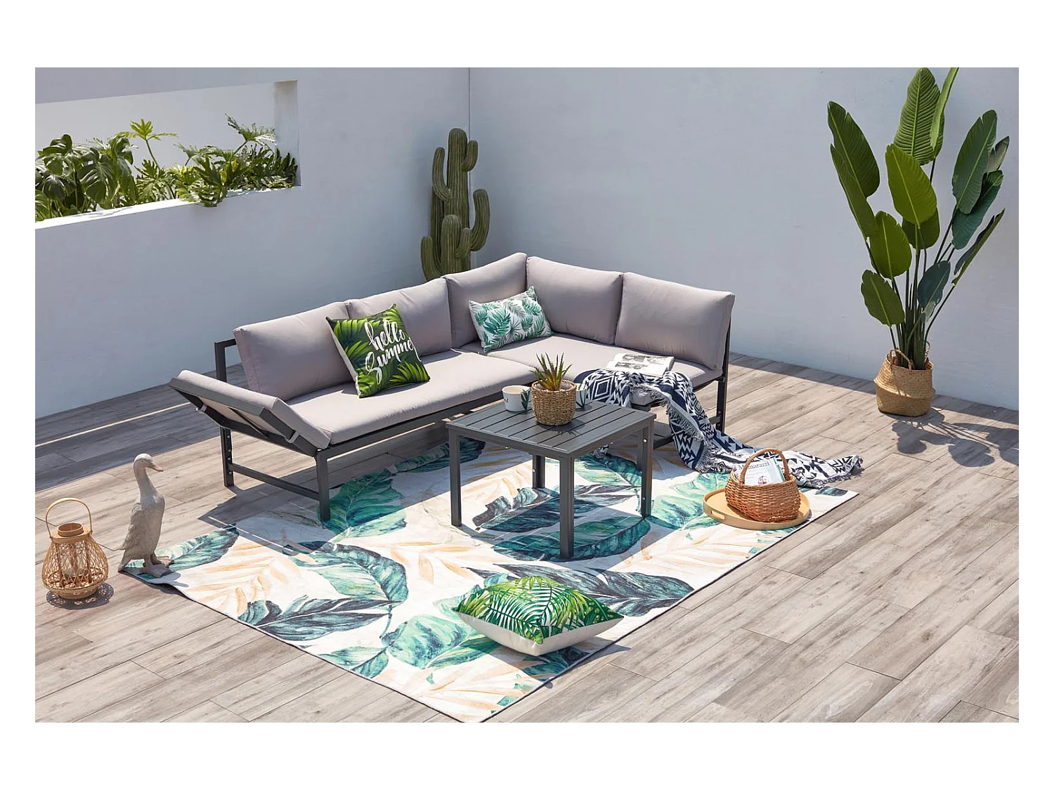 Salon de jardin bas 4 places gris clair KATEA