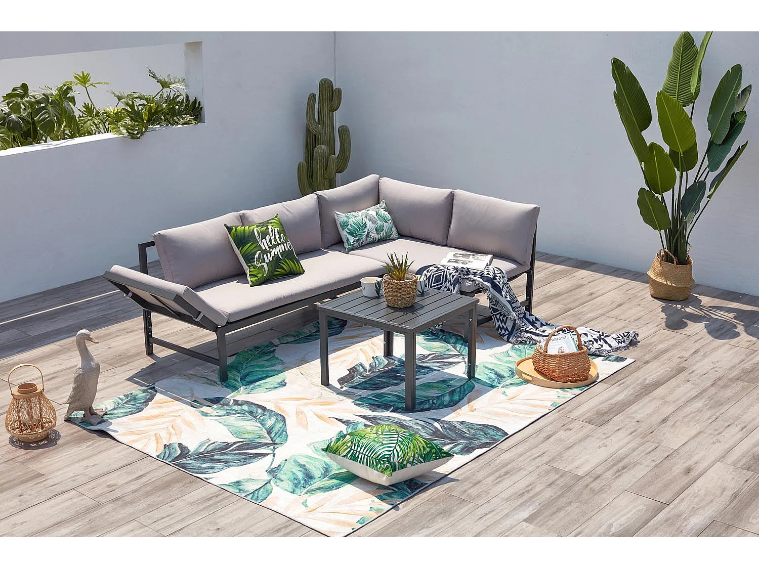 Salon de jardin bas 4 places gris clair KATEA