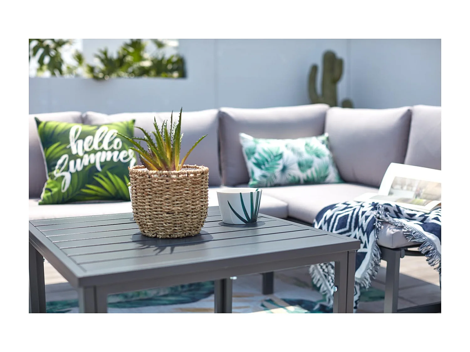 Salon de jardin bas 4 places gris clair KATEA