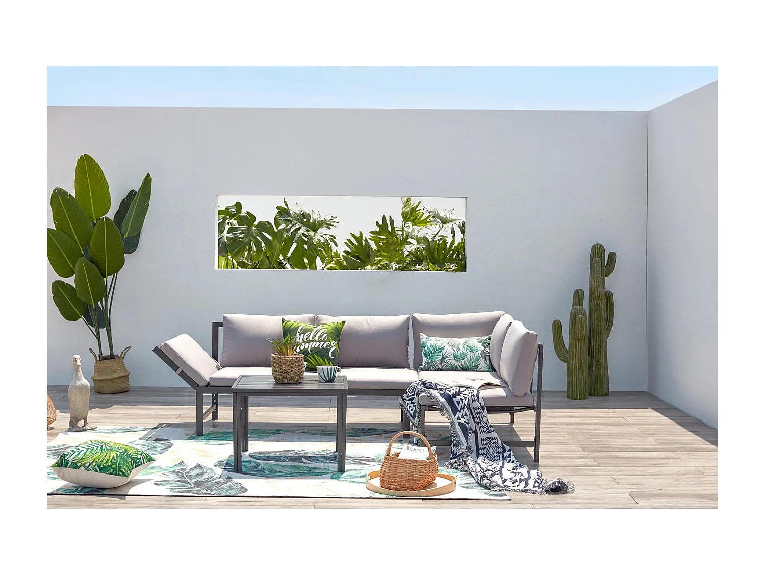 Salon de jardin bas 4 places gris clair KATEA