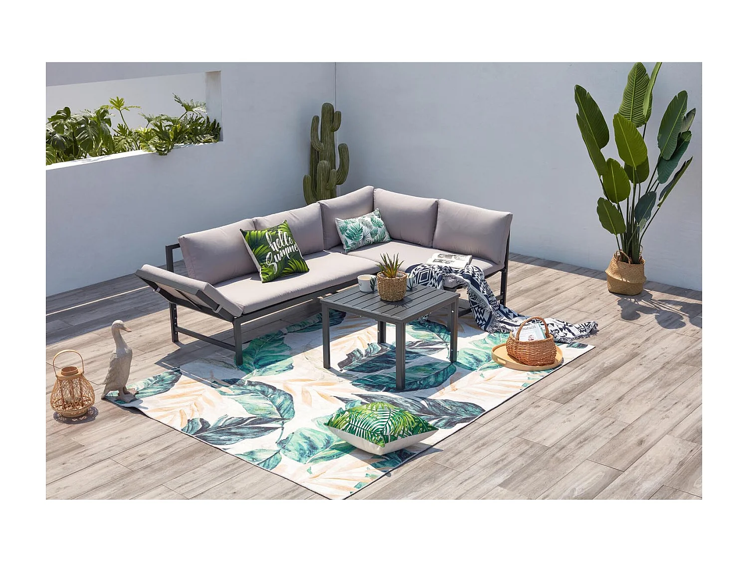 Salon de jardin bas 4 places gris clair KATEA